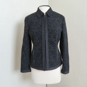 Cold Water Creek Embroidered Ruffle Front Black Fitted Jacket Size Petite Small